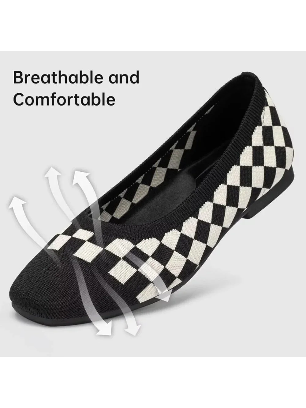 Women's Black Comfortable Slip on Washable Square Toe Ballet Flat Shoes for Work